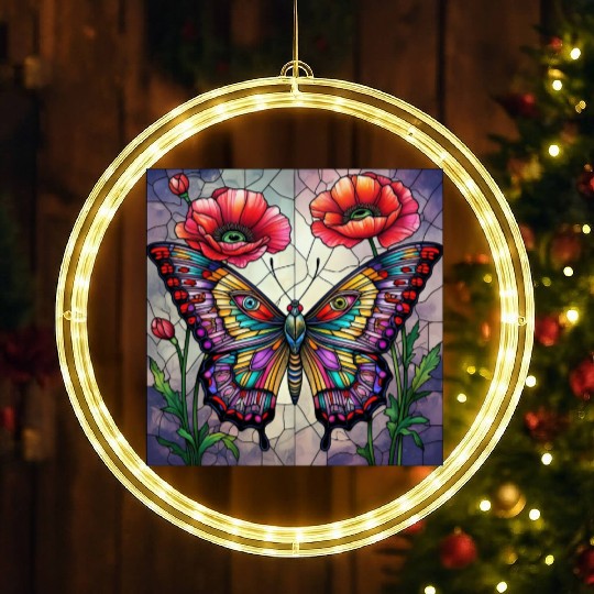 Butterfly stained glass design vibrant poppy LED Christmas Window Lights