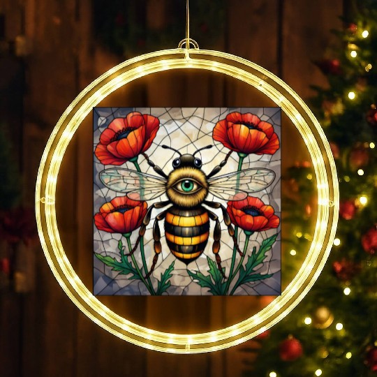 Bumble bee stained glass vibrant poppy flower eye LED Christmas Window Lights