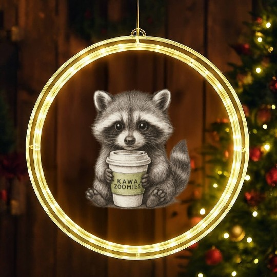 raccoon and coffee - design Kawa Zoomies LED Christmas Window Lights
