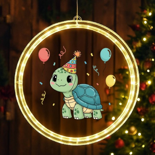 Turtle Wearing a Party Hat LED Christmas Window Lights