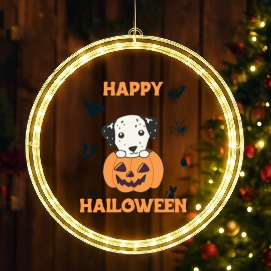Dalmatian In Pumpkin Sweet Dogs Happy Halloween LED Christmas Window Lights