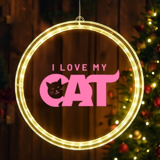 I Love My Cat – Cute Pink Cat Face Graphic LED Christmas Window Lights