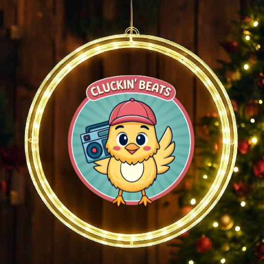 Cluckin Beats Chicken Hip Hop Retro 90s. LED Christmas Window Lights