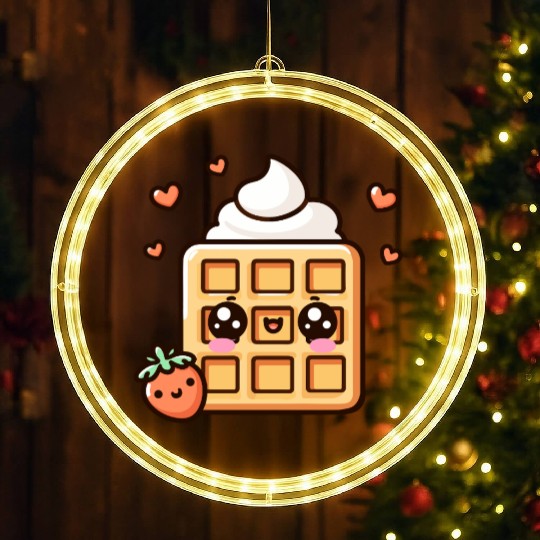 Kawaii Dessert Waffle with Strawberry LED Christmas Window Lights