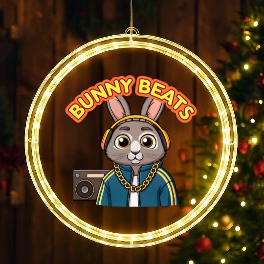 Bunny Beats Rabbit Hip Hop Retro 90s. LED Christmas Window Lights