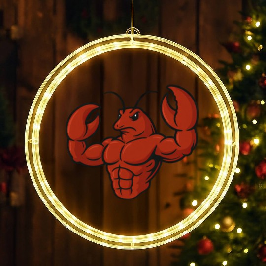 Crab lobster fitness workout cartoon strong biceps LED Christmas Window Lights