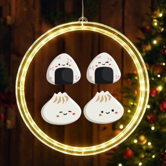 Onigiri and dumpling face character LED Christmas Window Lights