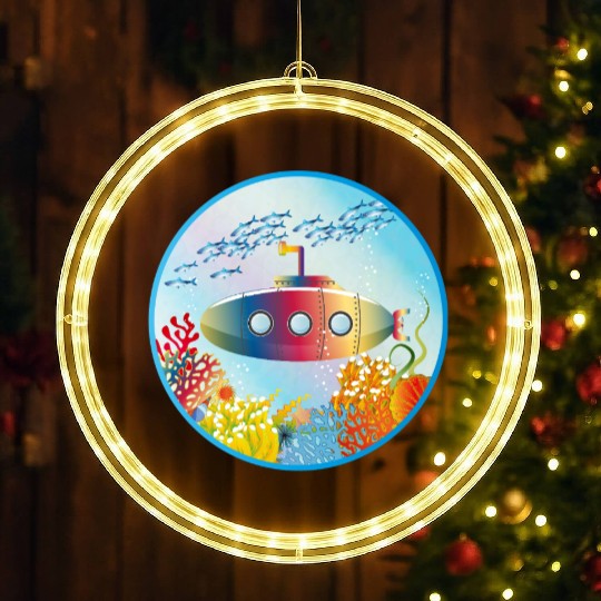 Colorful Submarine in a Tropical Coral Reef LED Christmas Window Lights