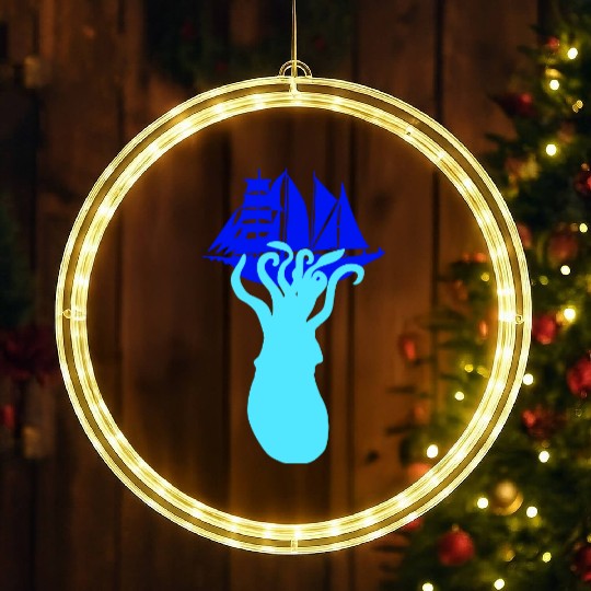 Octopus Ship Attack Sailing Sailboat Sea Monster LED Christmas Window Lights