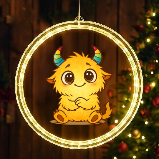 Cute Yellow Monster with Rainbow Horns LED Christmas Window Lights