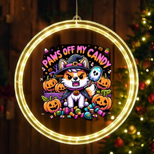 Halloween Welsh Corgi Witch Paws Off My Candy LED Christmas Window Lights