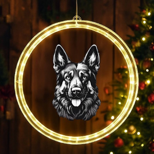 German Shepherd guard dog dad pet beautiful puppy LED Christmas Window Lights