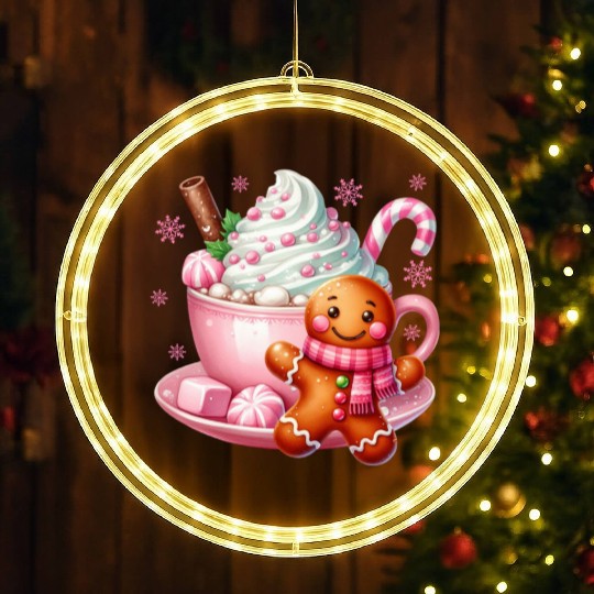 Whimsical Holiday Hot Chocolate Scene LED Christmas Window Lights