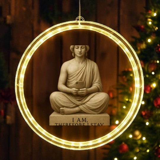Contemplative Buddha with Smartphone LED Christmas Window Lights