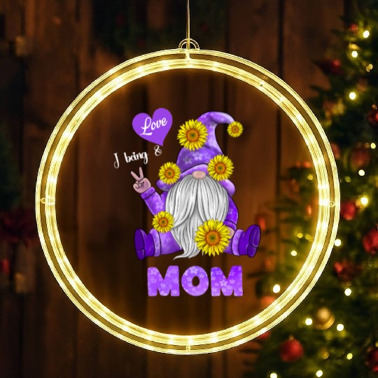 I Love Being A Mom - Purple Gnome Sunflower Peace LED Christmas Window Lights