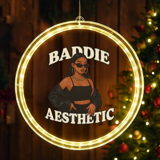 Bold Black Girl Aesthetic Illustration LED Christmas Window Lights