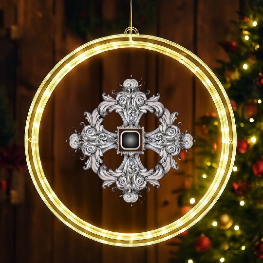 Arabesque Ornament with a Baroque Flair in Gray LED Christmas Window Lights