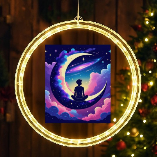 Cosmic Dreamer Moon and Galaxy Scene LED Christmas Window Lights