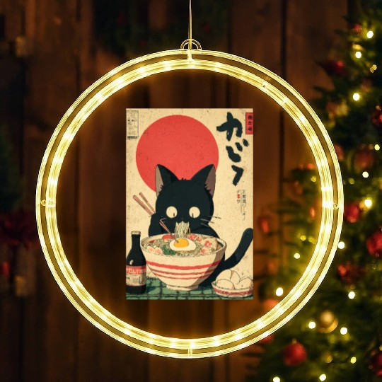 Ramen Cat Retro Poster LED Christmas Window Lights