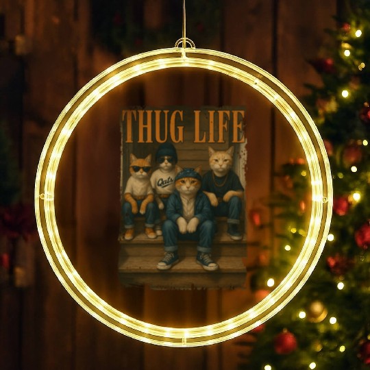 Thug Life Cats Funny Gangsta Street Style LED Christmas Window Lights
