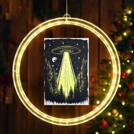 UFO in the Midnight Pines LED Christmas Window Lights