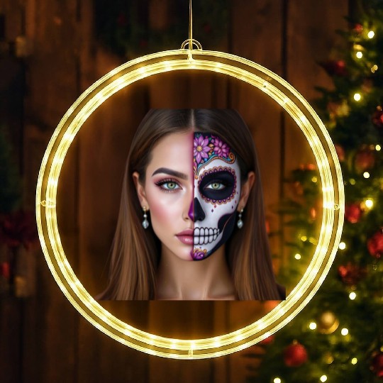 Day of the Dead Sugar Skull Face Art LED Christmas Window Lights
