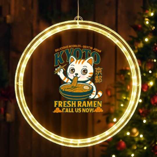 Kyoto Cat Ramen Delicious Drink Design LED Christmas Window Lights