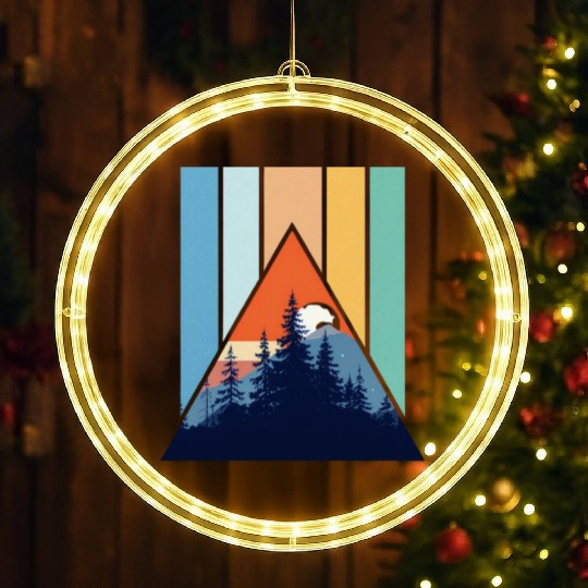 Geometric Mountain Forest Sunset LED Christmas Window Lights