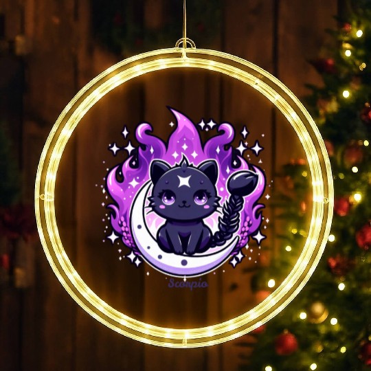 Enchanted Night Sky Scorpio Cat Design LED Christmas Window Lights