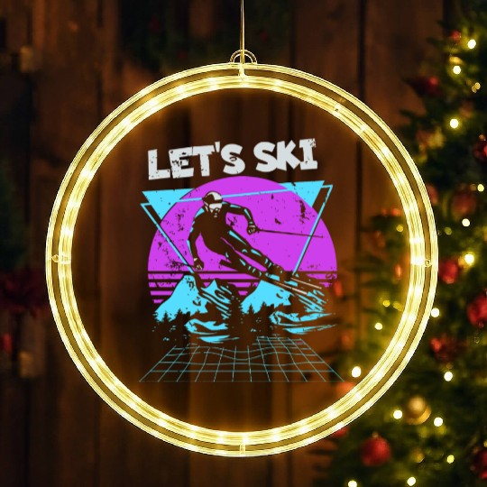 Retro Snow Skiing Illustration LED Christmas Window Lights