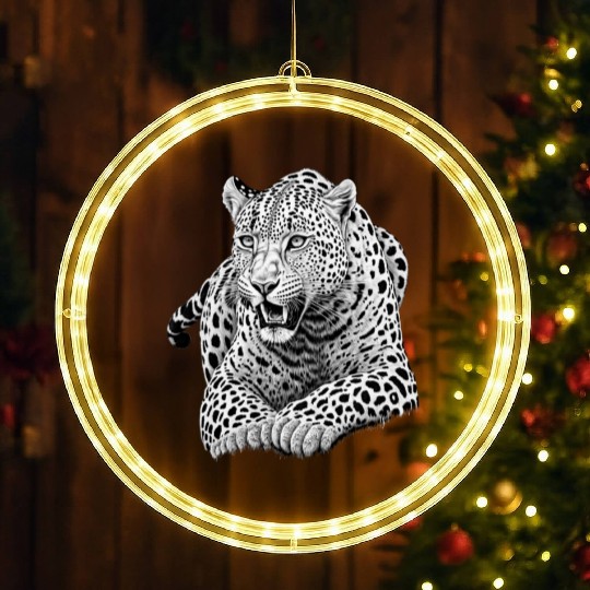 Striking Black and White Leopard Illustration LED Christmas Window Lights