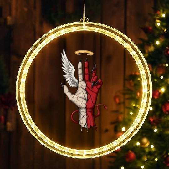 Divine Demonic Hand with Angel and Devil LED Christmas Window Lights