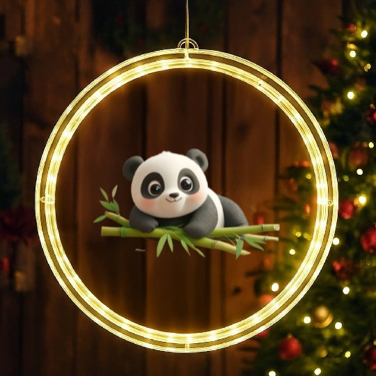 Charming Panda Cub with Bamboo LED Christmas Window Lights