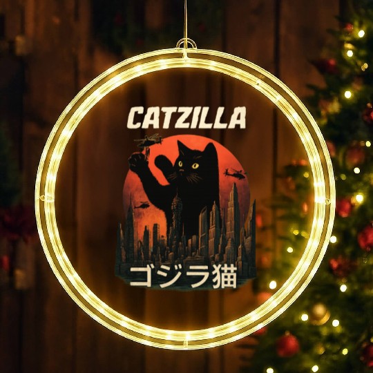 Vintage Catzilla: Funny Cat Monster LED Christmas Window Lights