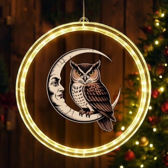 Moon Owl Crescent LED Christmas Window Lights