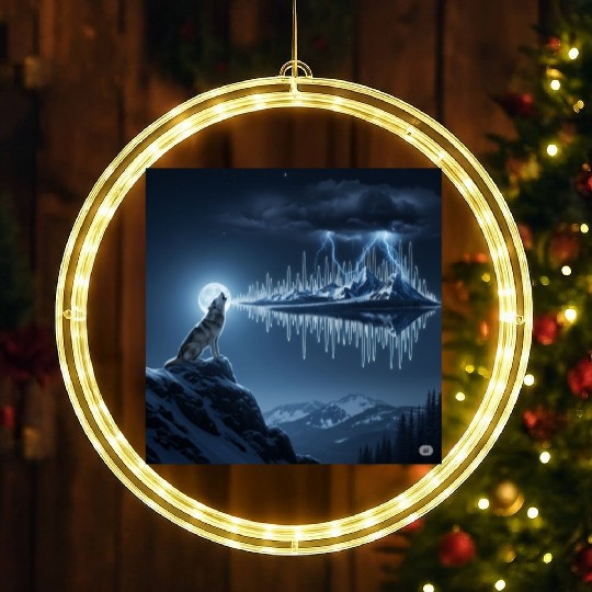 Mystic Mountain Wolf Sound Wave LED Christmas Window Lights