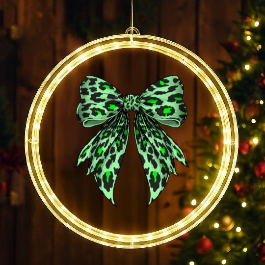 Coquette Bow Cheetah Animal Pattern Lime Green LED Christmas Window Lights