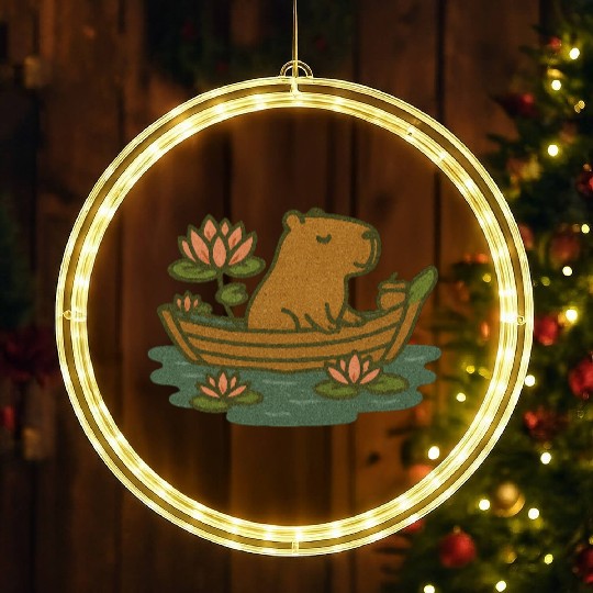 Whimsical Bear in Lotus Boat Design LED Christmas Window Lights