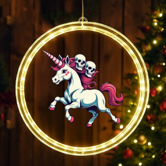 Dark Fantasy Unicorn with Skulls LED Christmas Window Lights