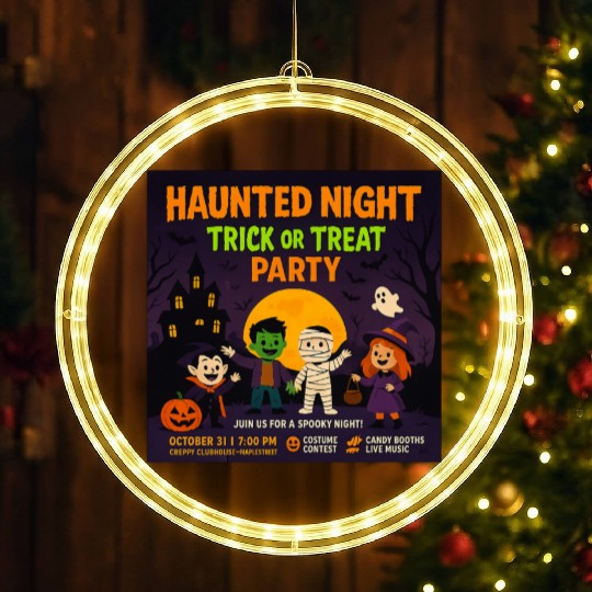 Haunted Night Trick or Treat Party Poster LED Christmas Window Lights