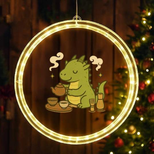Whimsical Dragon Tea Time Design LED Christmas Window Lights