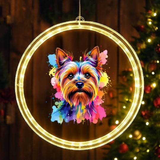 Vibrant Yorkie Portrait Art LED Christmas Window Lights