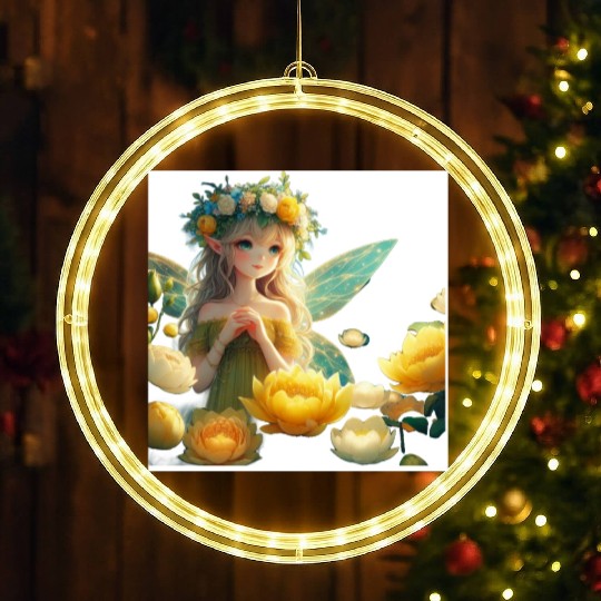 Enchanted Floral Elf Illustration LED Christmas Window Lights