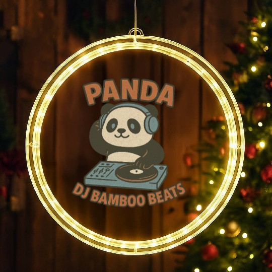 Panda DJ Bamboo Beats Illustration LED Christmas Window Lights