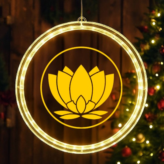 Minimalist Lotus Emblem Design Yellow LED Christmas Window Lights