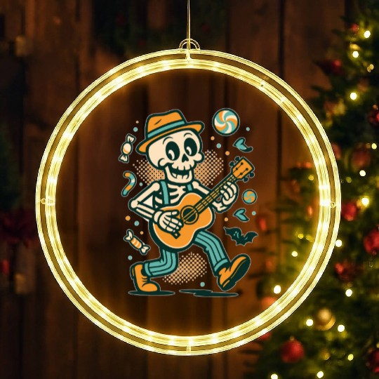 Skeleton Musician with Candy and Bats LED Christmas Window Lights