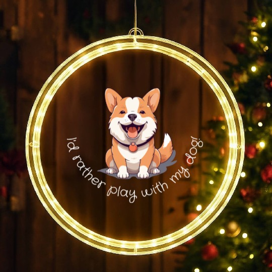 Joyful Corgi Playfulness Design LED Christmas Window Lights