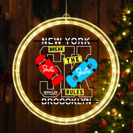 Urban Skateboard Brooklyn Rules Design LED Christmas Window Lights
