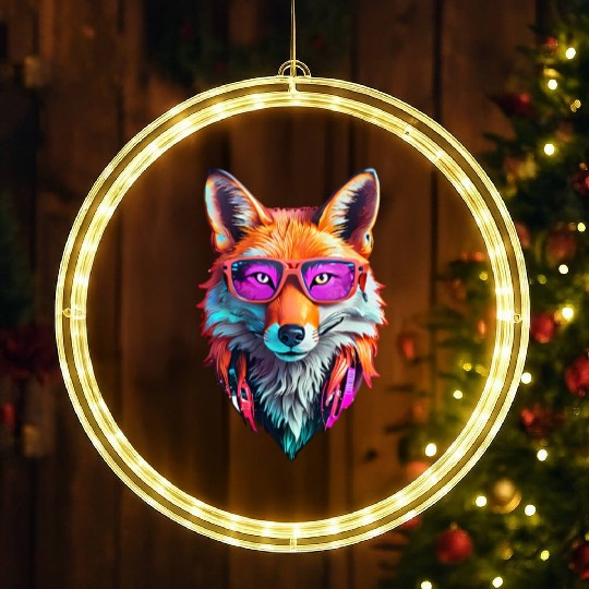 Vibrant Fox with Sunglasses Design LED Christmas Window Lights