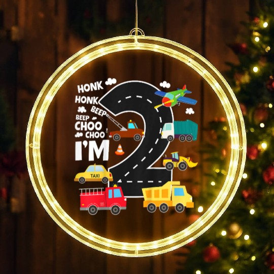 Kids Birthday 2 Traffic Vehicles Number Two Design LED Christmas Window Lights